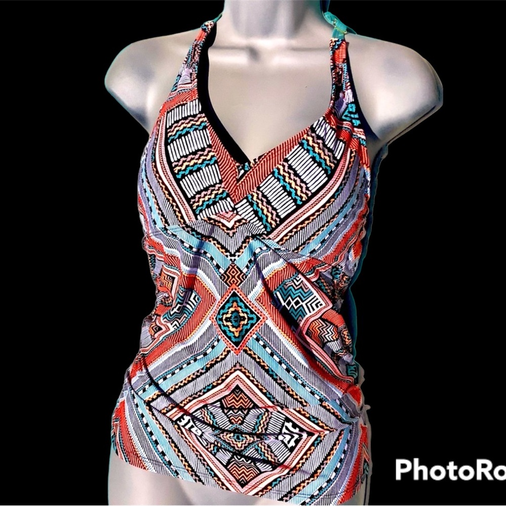 ANTONIO MELANI Multicolor Geo-Print One-Piece Swimsuit - Turquoise, Coral, Black